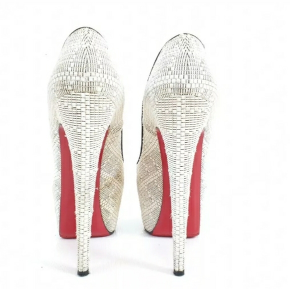 CHRISTIAN LOUBOUTIN WHITE BLACK TWEED FABRIC PUMP - Picture 8 of 8